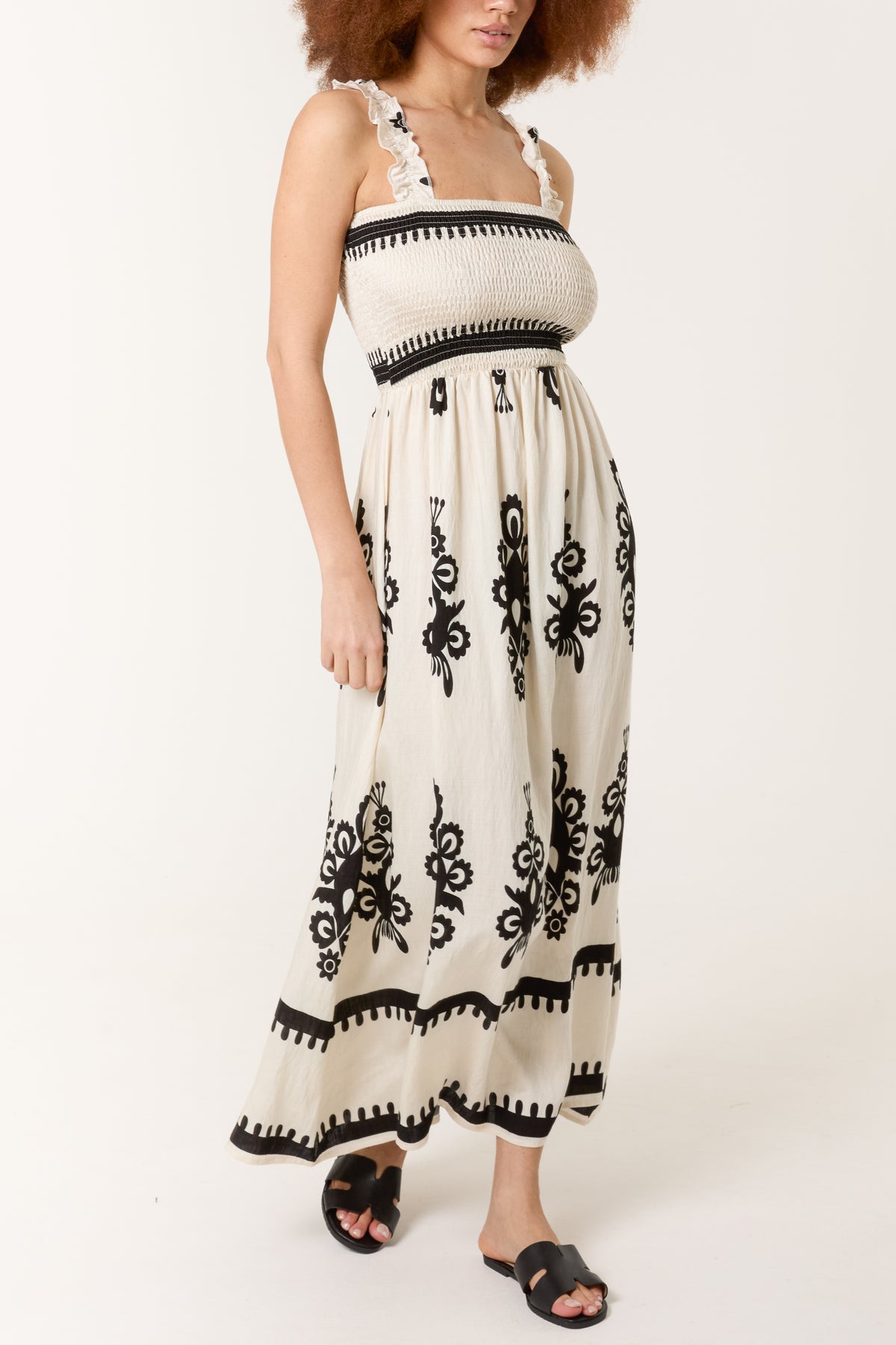 Printed Shirred Bodice Maxi Dress