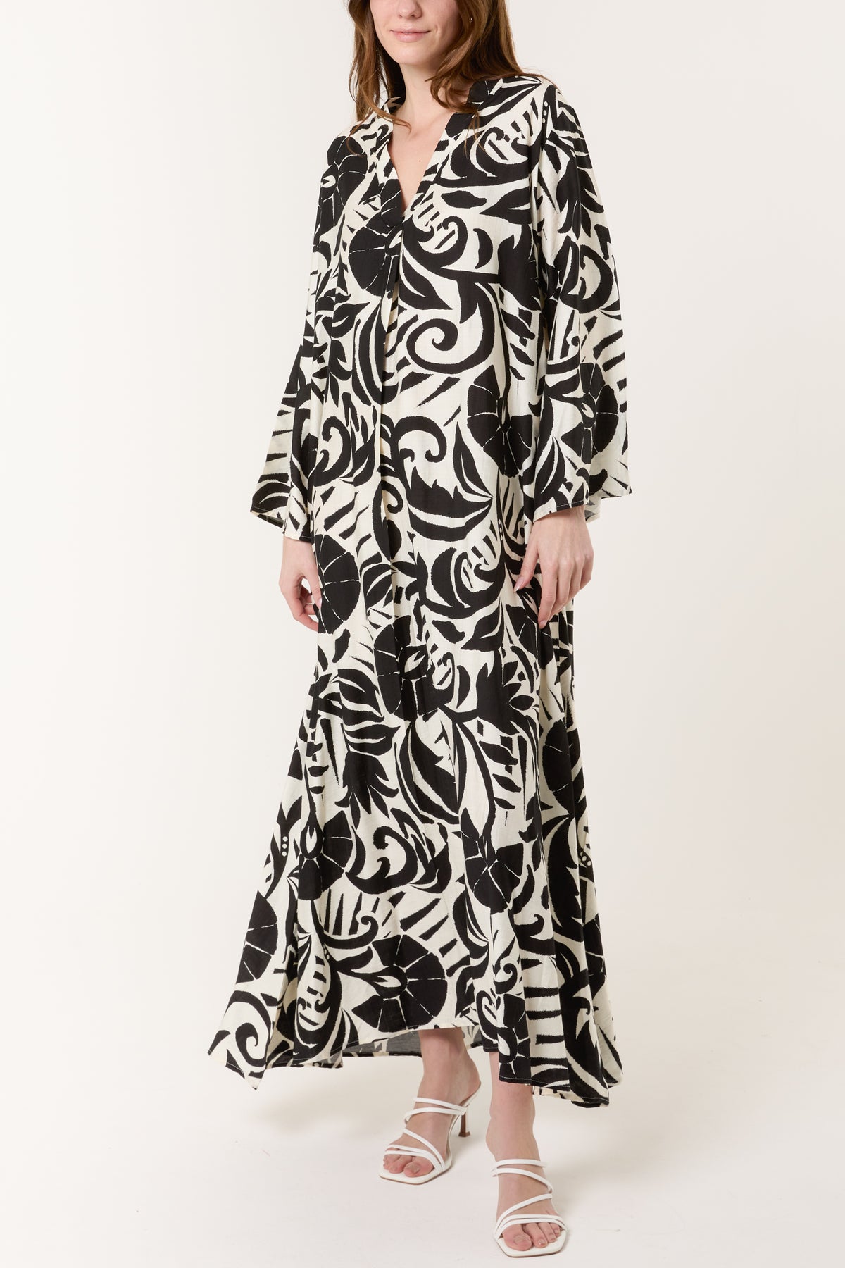 Abstract Leaf V-Neck Maxi Dress