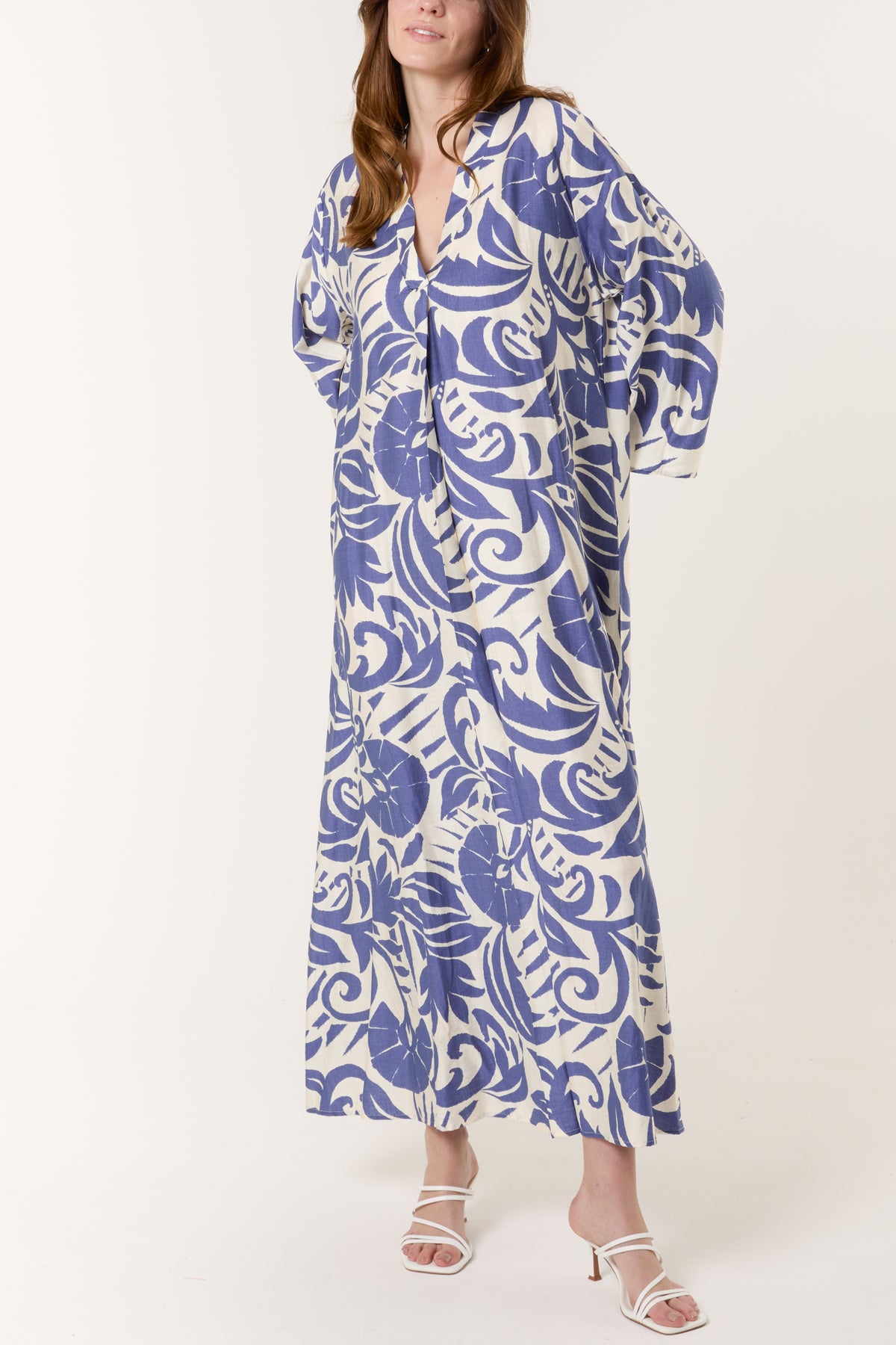 Abstract Leaf V-Neck Maxi Dress