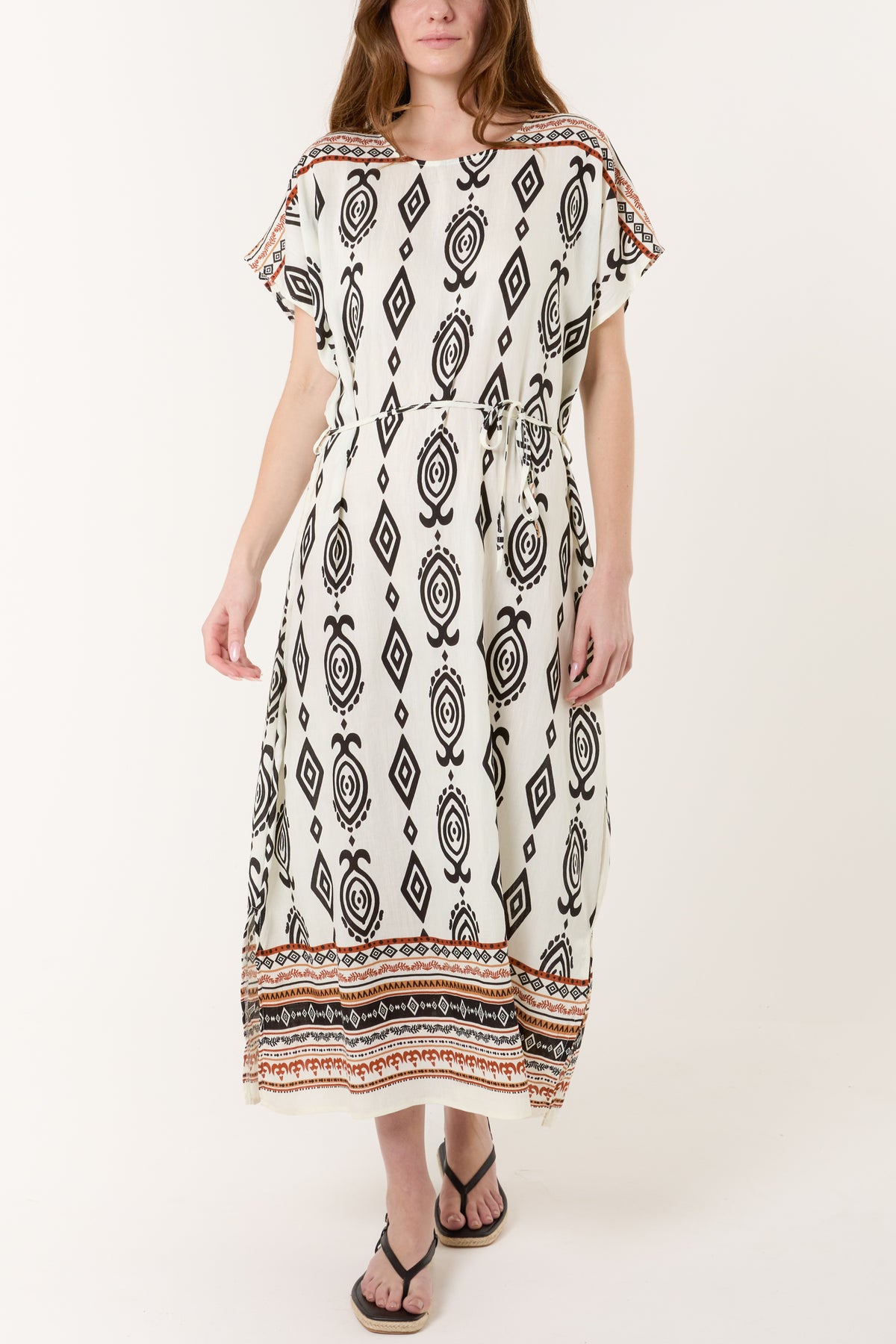 Aztec Print Tie Cocoon Dress