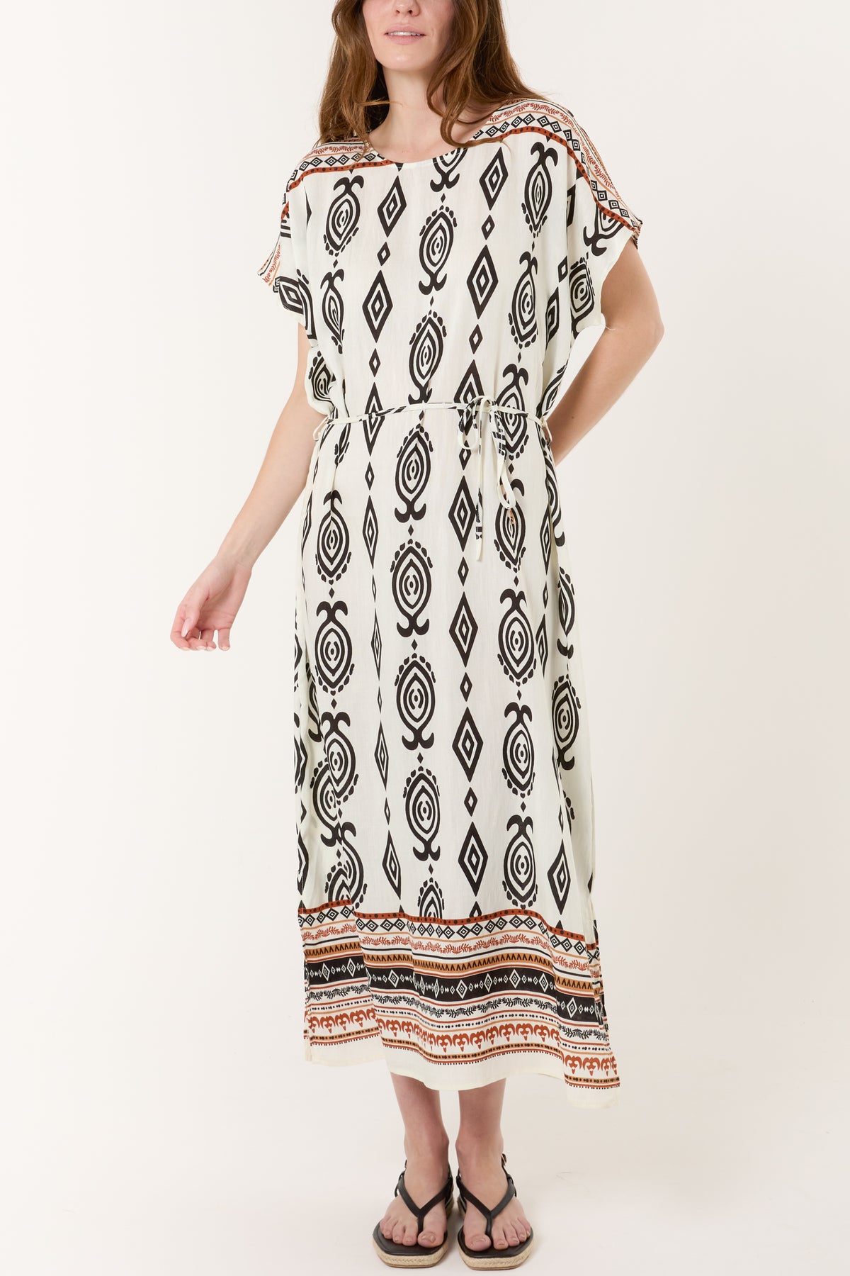 Aztec Print Tie Cocoon Dress