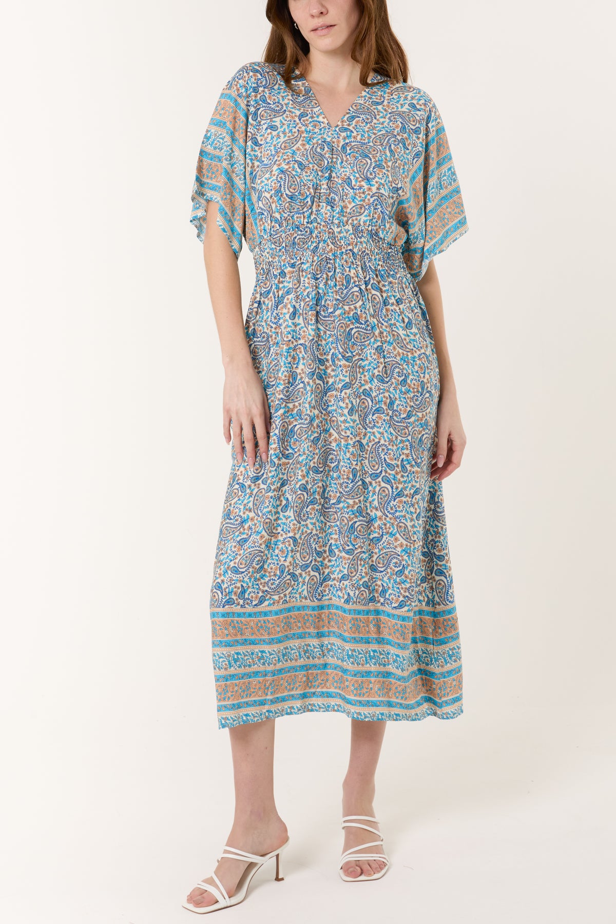 Paisley Print V-Neck & Back Midi Dress