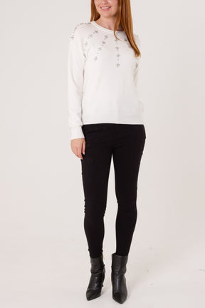 Flower Embellished Knit Jumper