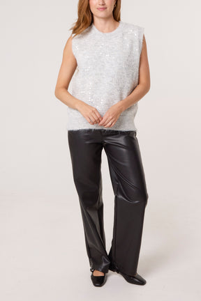 Crew Neck Sequin Knit Vest