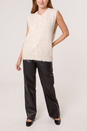 Crew Neck Sequin Knit Vest