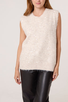 Crew Neck Sequin Knit Vest