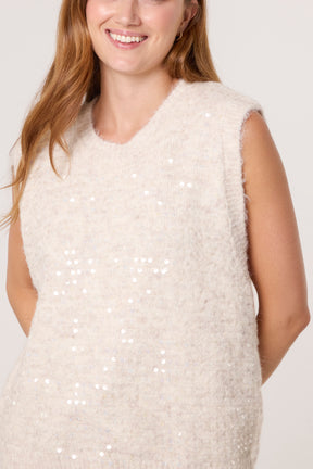 Crew Neck Sequin Knit Vest