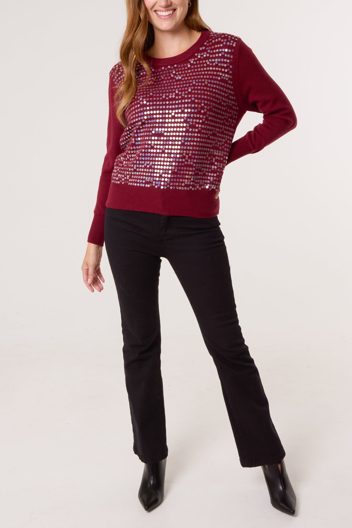 Sequin Crew Neck Knit Jumpers