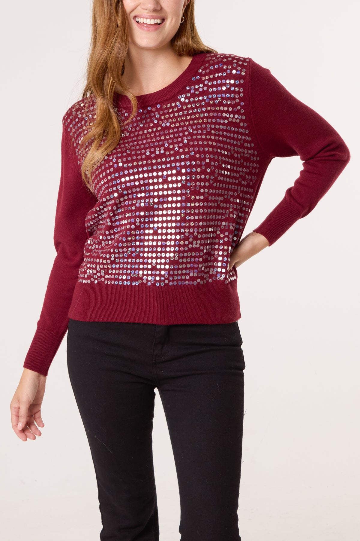 Sequin Crew Neck Knit Jumpers