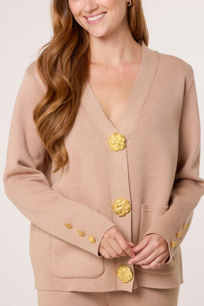 Gold Button Cardigan & Trousers Knit Set