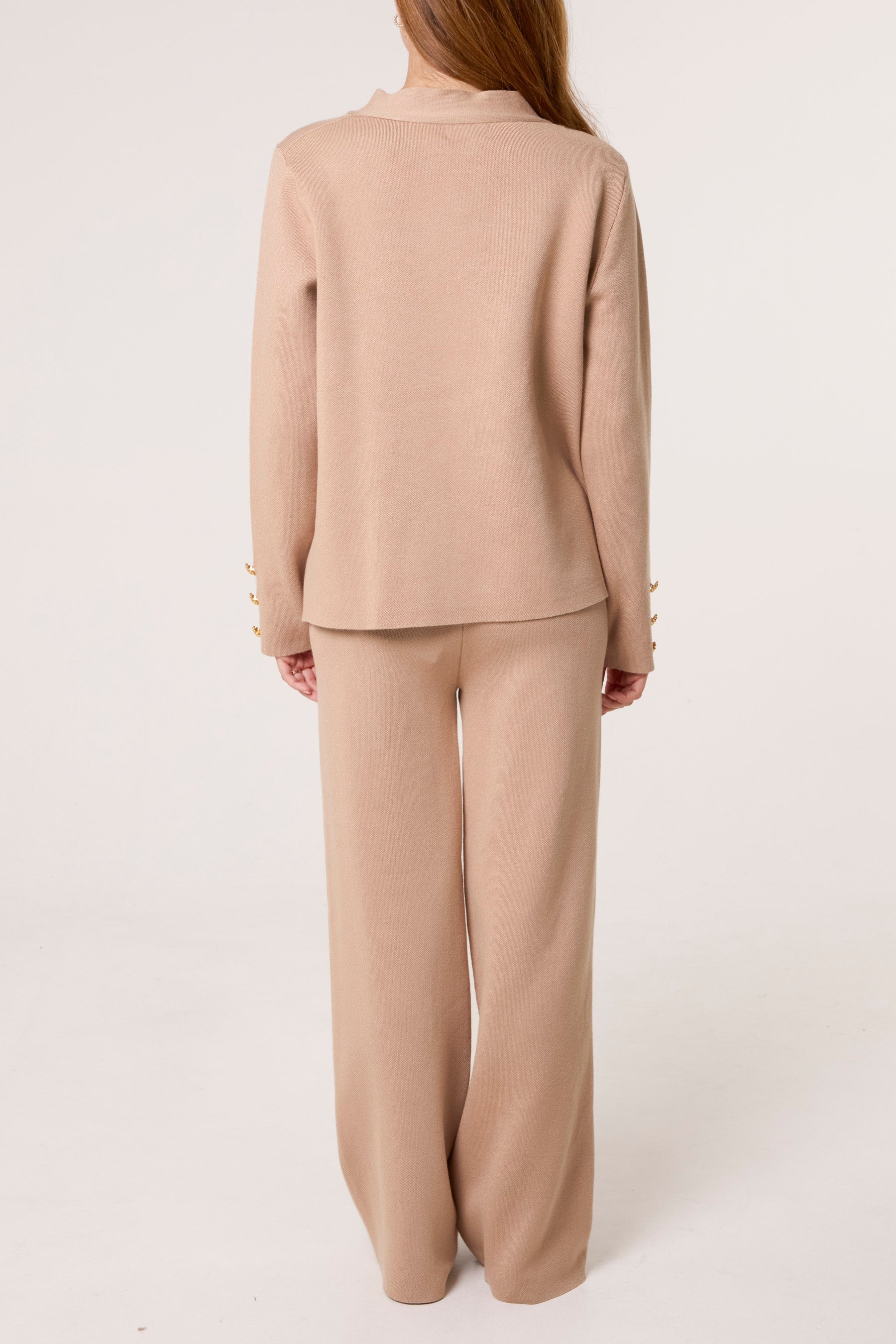 Gold Button Cardigan & Trousers Knit Set