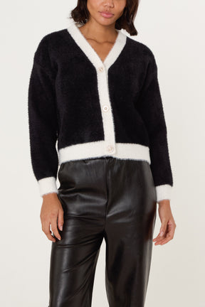 Contrast Pearl Button Knit Cardigan
