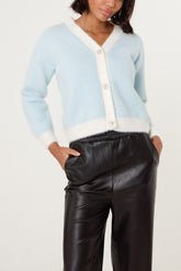 Contrast Pearl Button Knit Cardigan