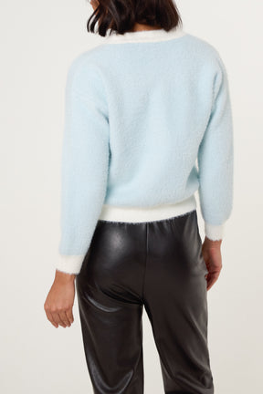Contrast Pearl Button Knit Cardigan