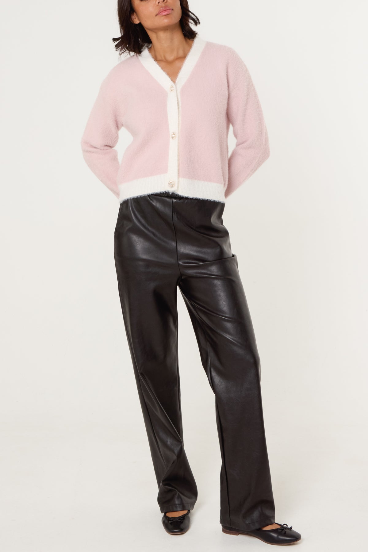 Contrast Pearl Button Knit Cardigan