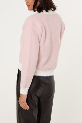 Contrast Pearl Button Knit Cardigan