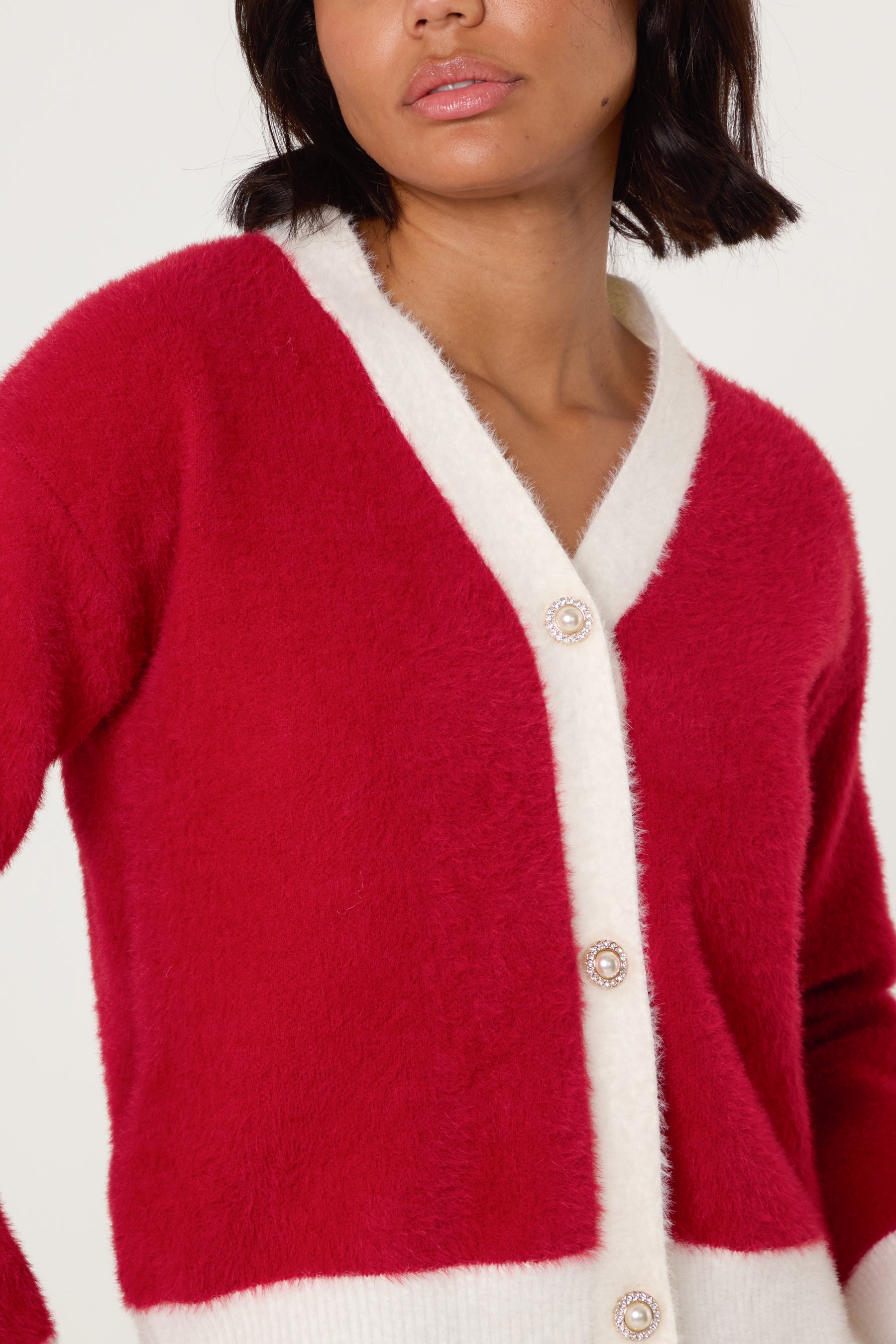 Contrast Pearl Button Knit Cardigan