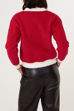 Contrast Pearl Button Knit Cardigan