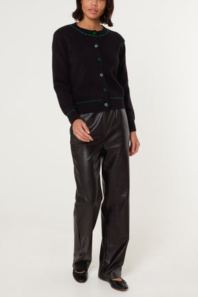 Heart Button Stitch Hem Cardigan