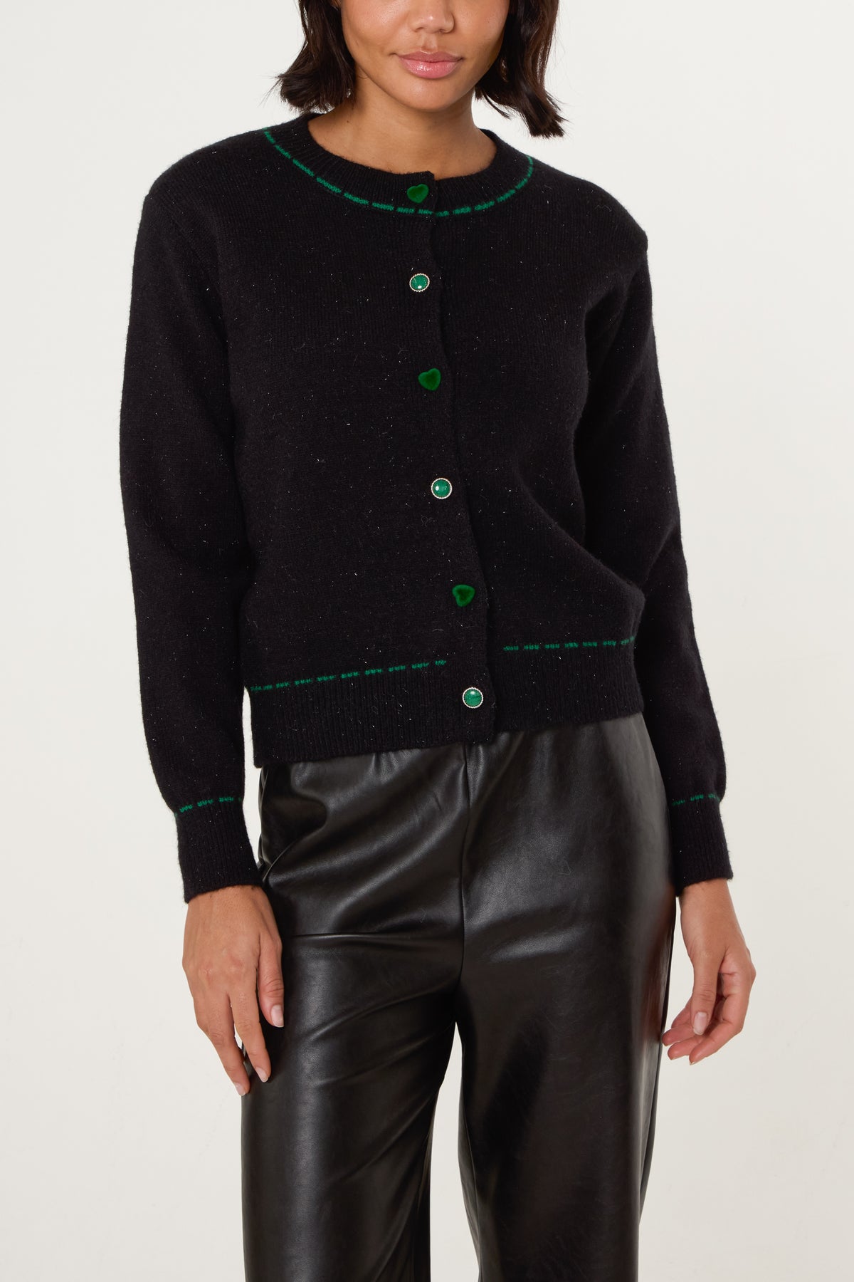 Heart Button Stitch Hem Cardigan