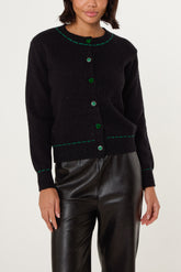 Heart Button Stitch Hem Cardigan