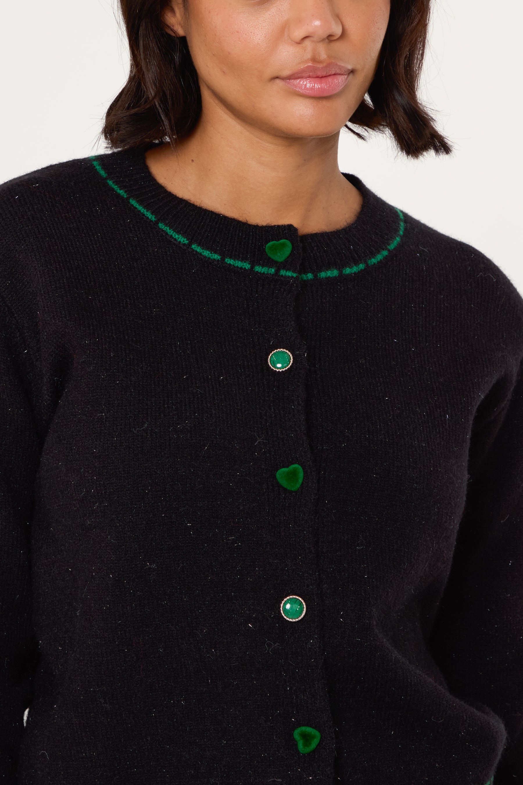 Heart Button Stitch Hem Cardigan