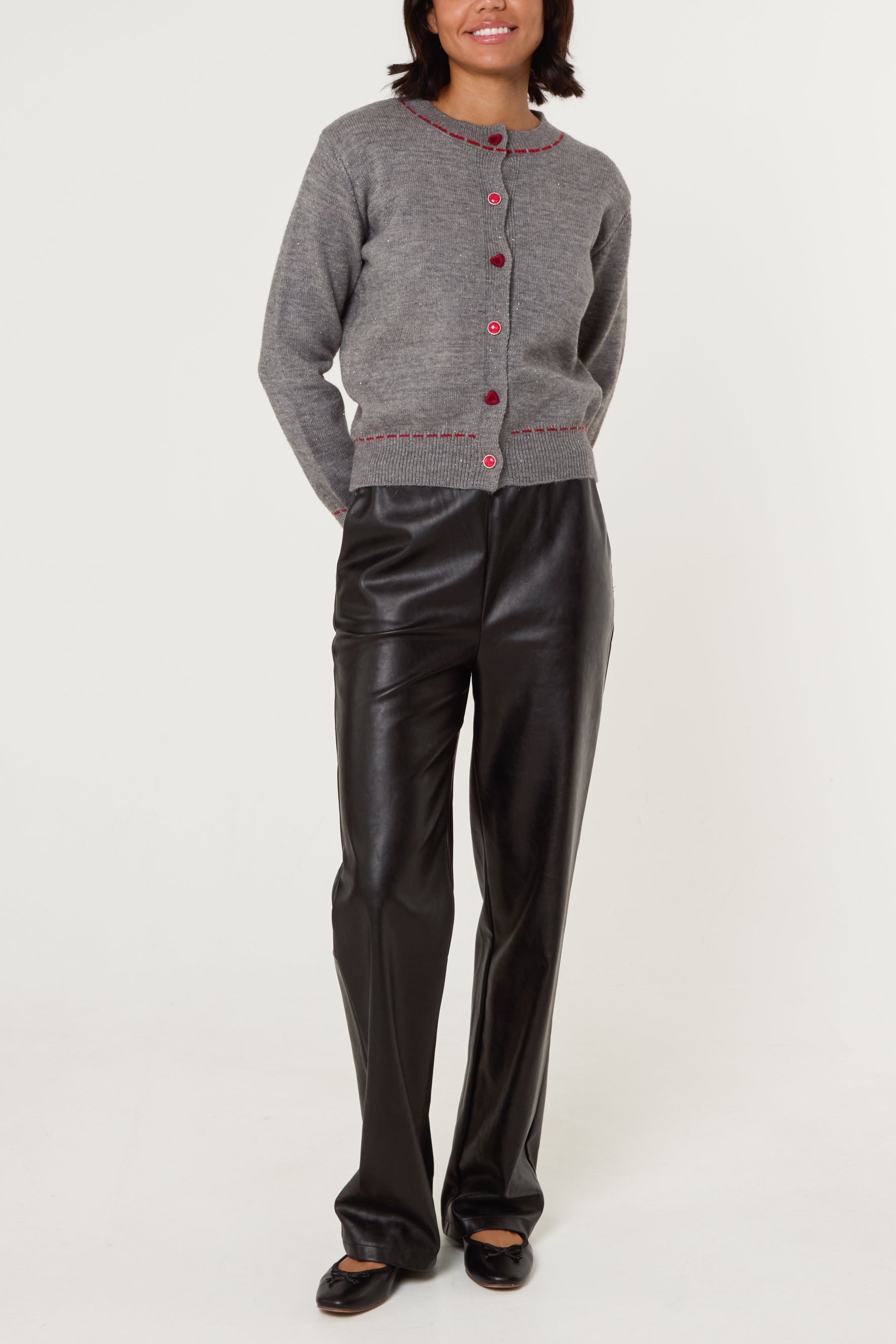 Heart Button Stitch Hem Cardigan