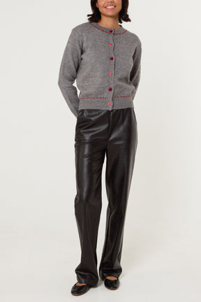 Heart Button Stitch Hem Cardigan
