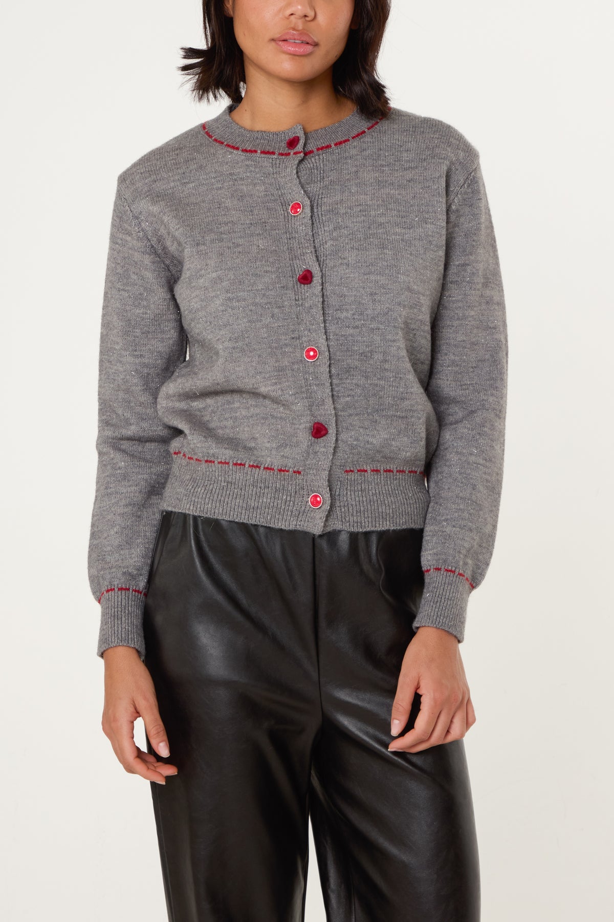 Heart Button Stitch Hem Cardigan