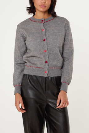 Heart Button Stitch Hem Cardigan
