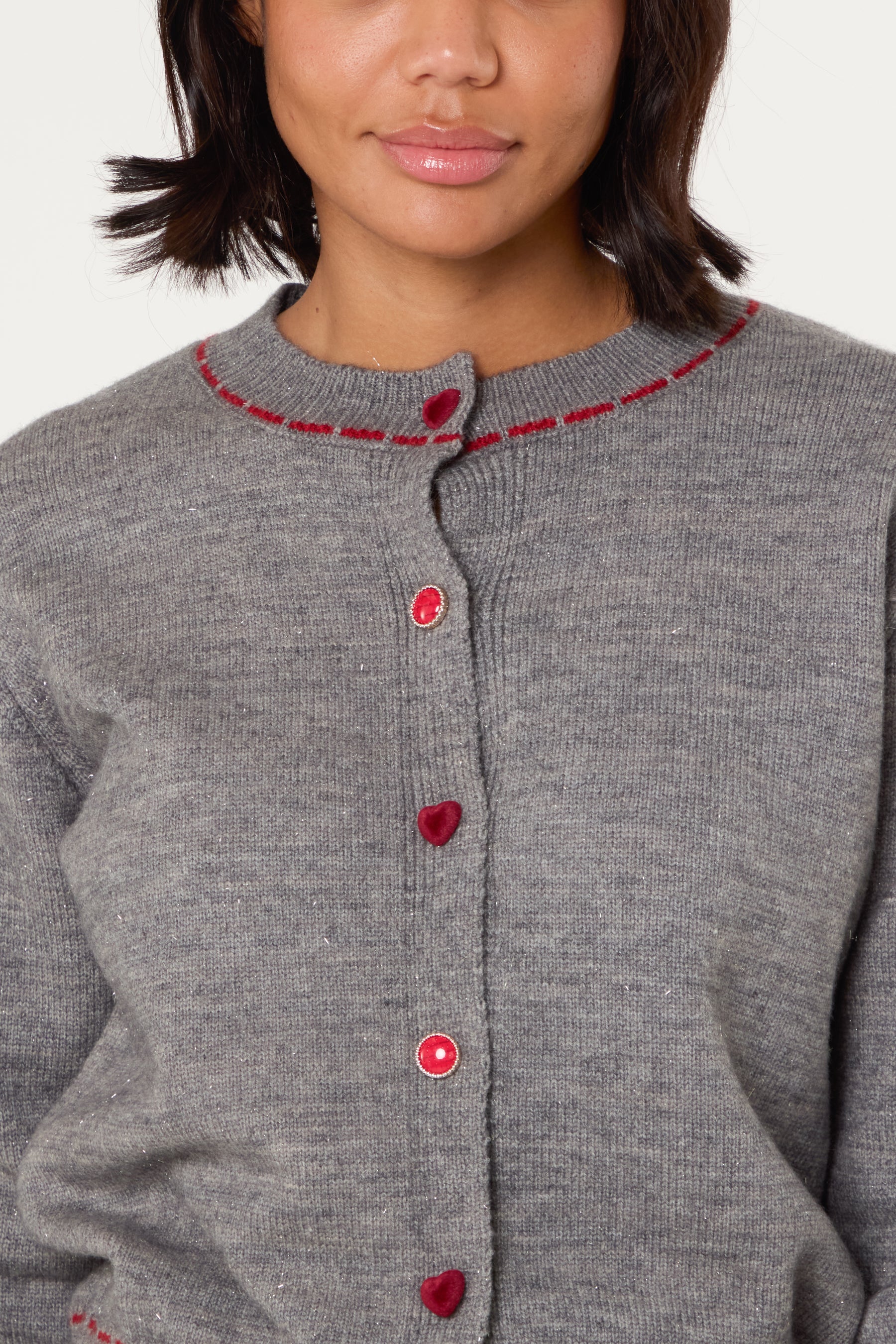 Heart Button Stitch Hem Cardigan
