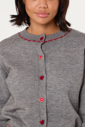 Heart Button Stitch Hem Cardigan