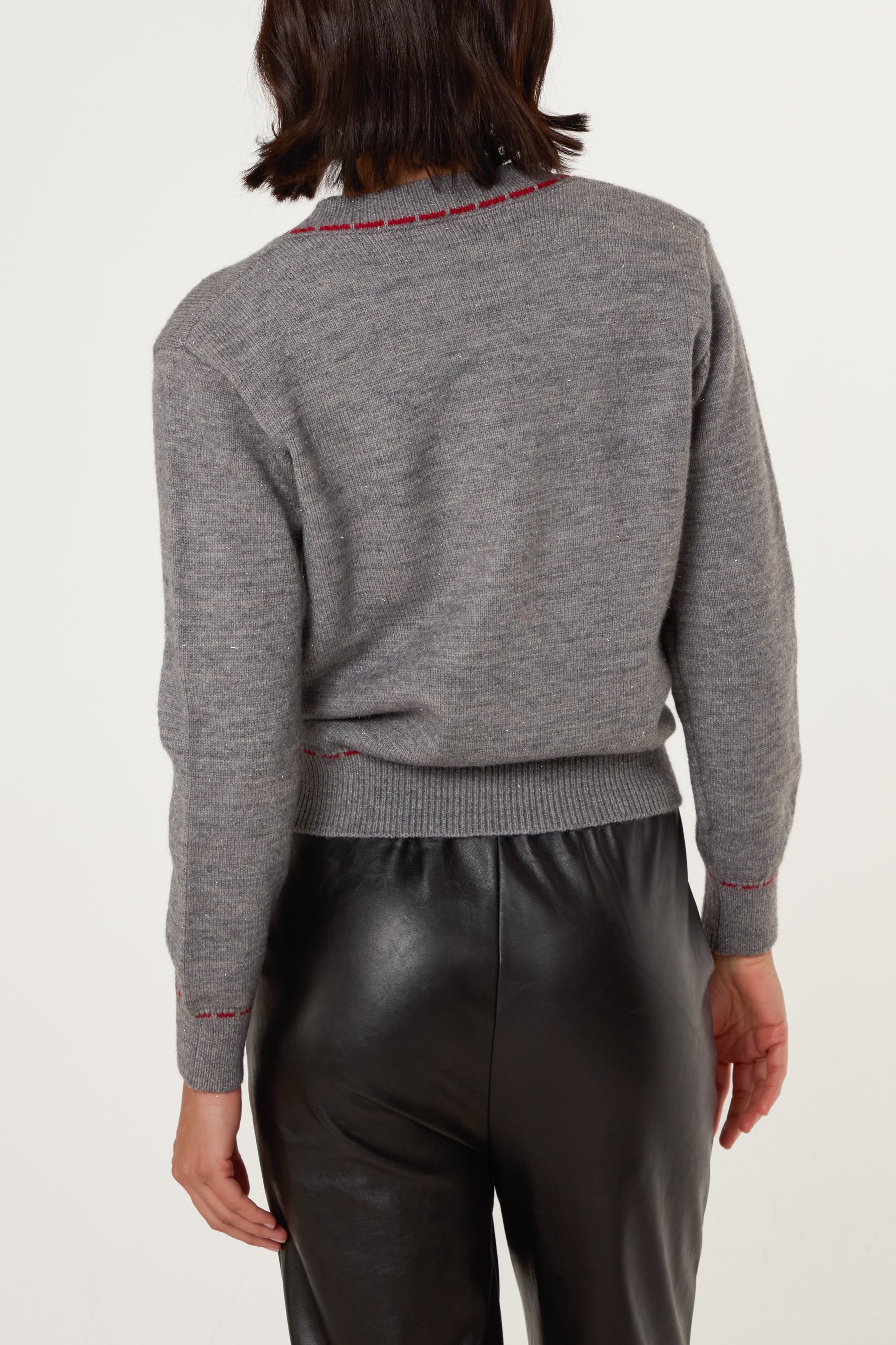 Heart Button Stitch Hem Cardigan