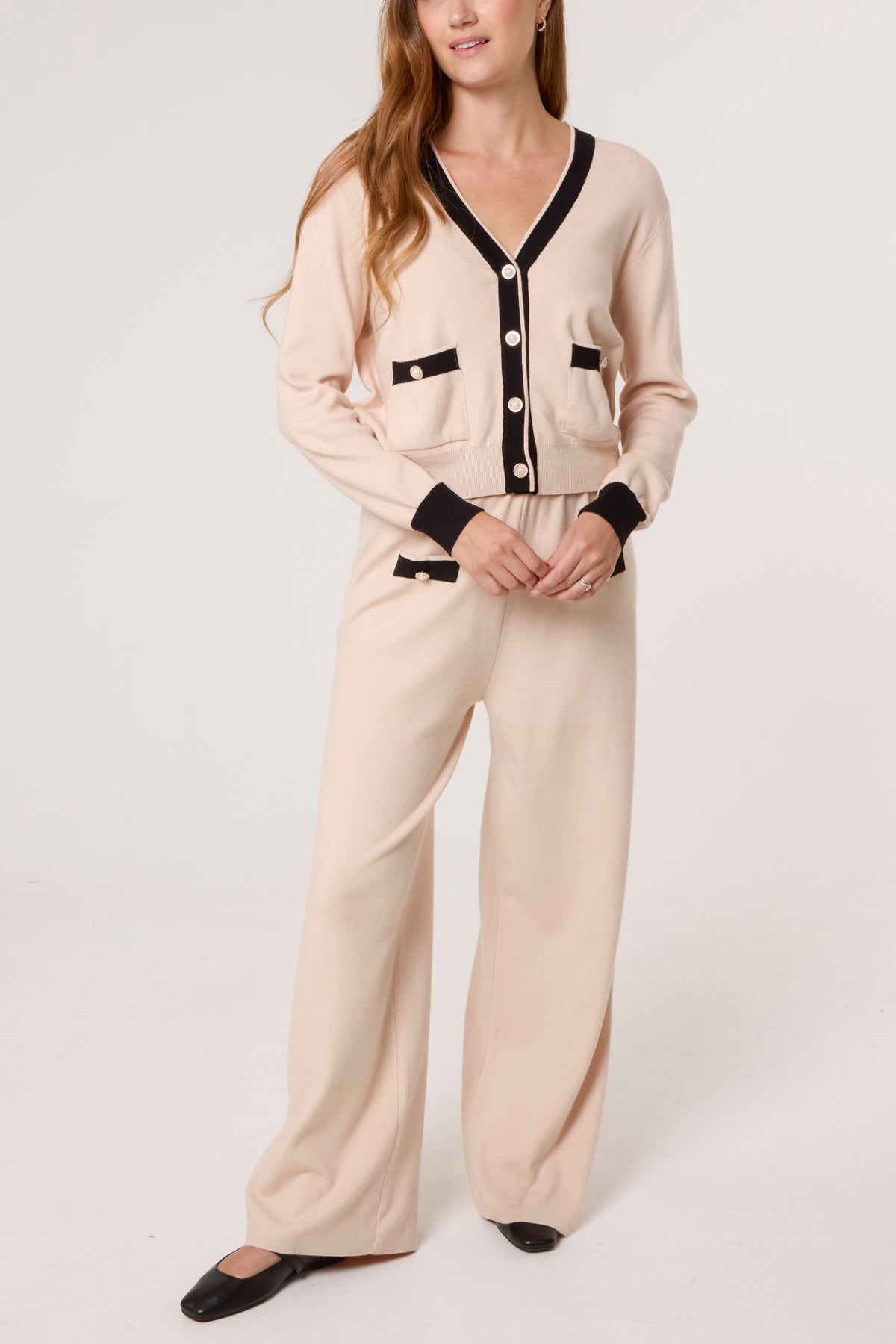 Contrast Pearls Cardigan & Trouser