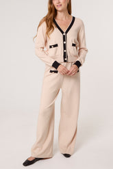 Contrast Pearls Cardigan & Trouser
