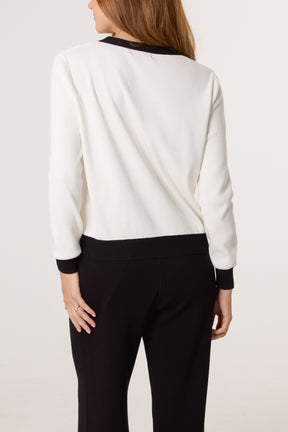 Contrast Pearl Cardigan & Trouser Co-Ord