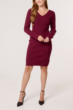 V-Neck & Bow Back Knit Dress