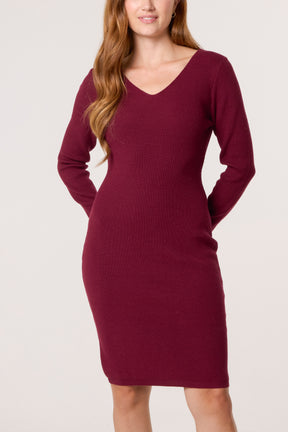 V-Neck & Bow Back Knit Dress