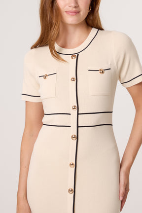 Golden Button Contrast Knit Dress