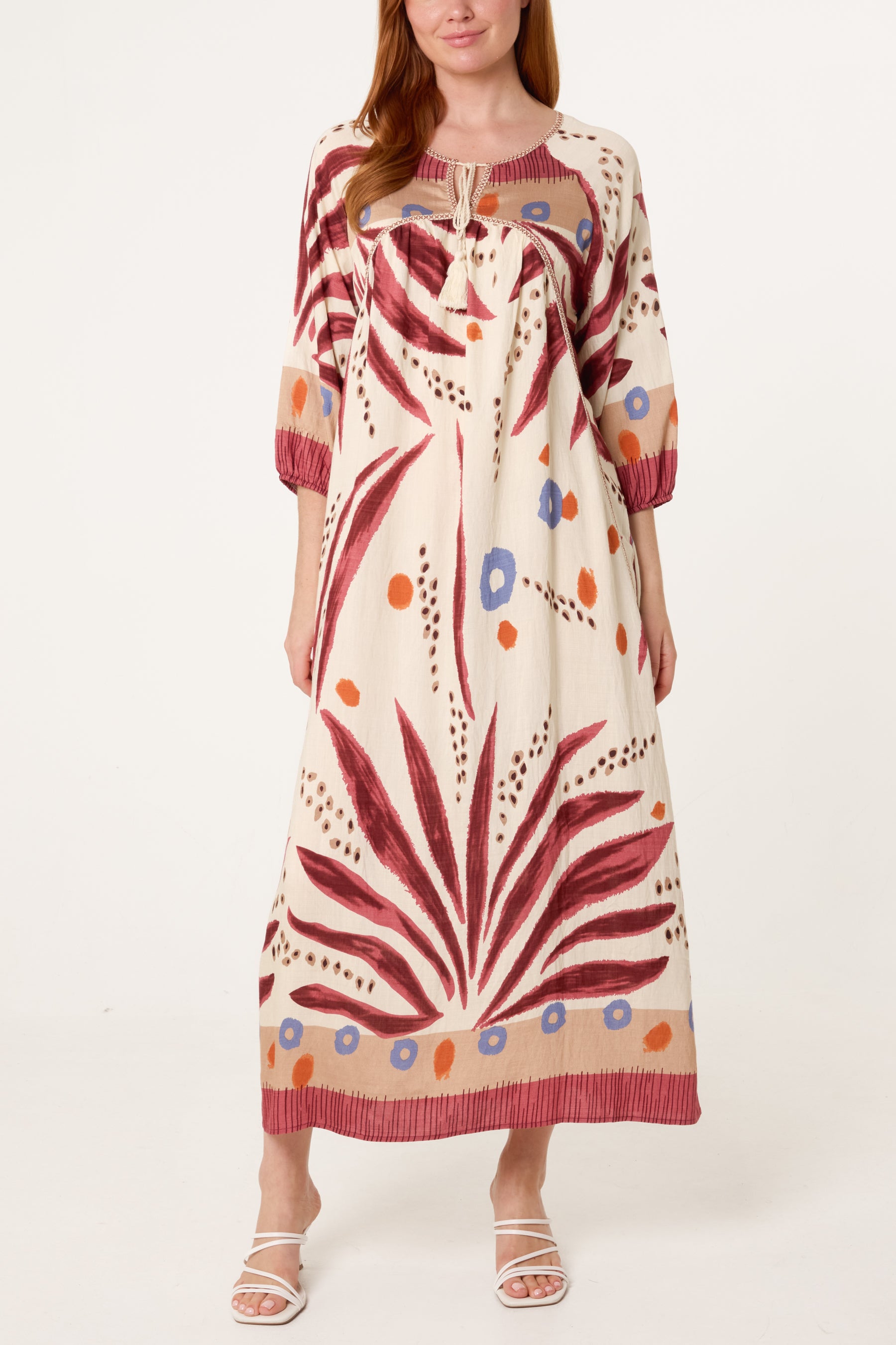 Abstract Leaf Print Maxi Dress