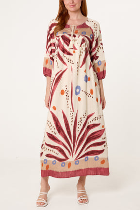 Abstract Leaf Print Maxi Dress