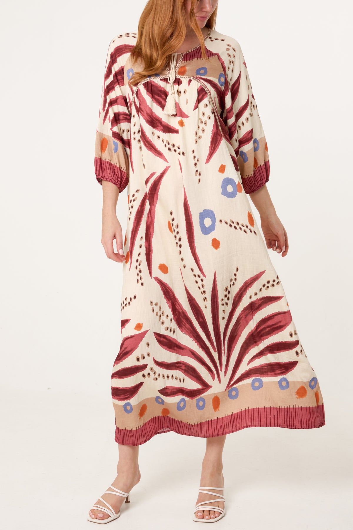 Abstract Leaf Print Maxi Dress