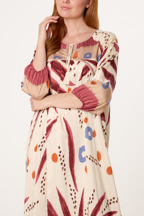 Abstract Leaf Print Maxi Dress