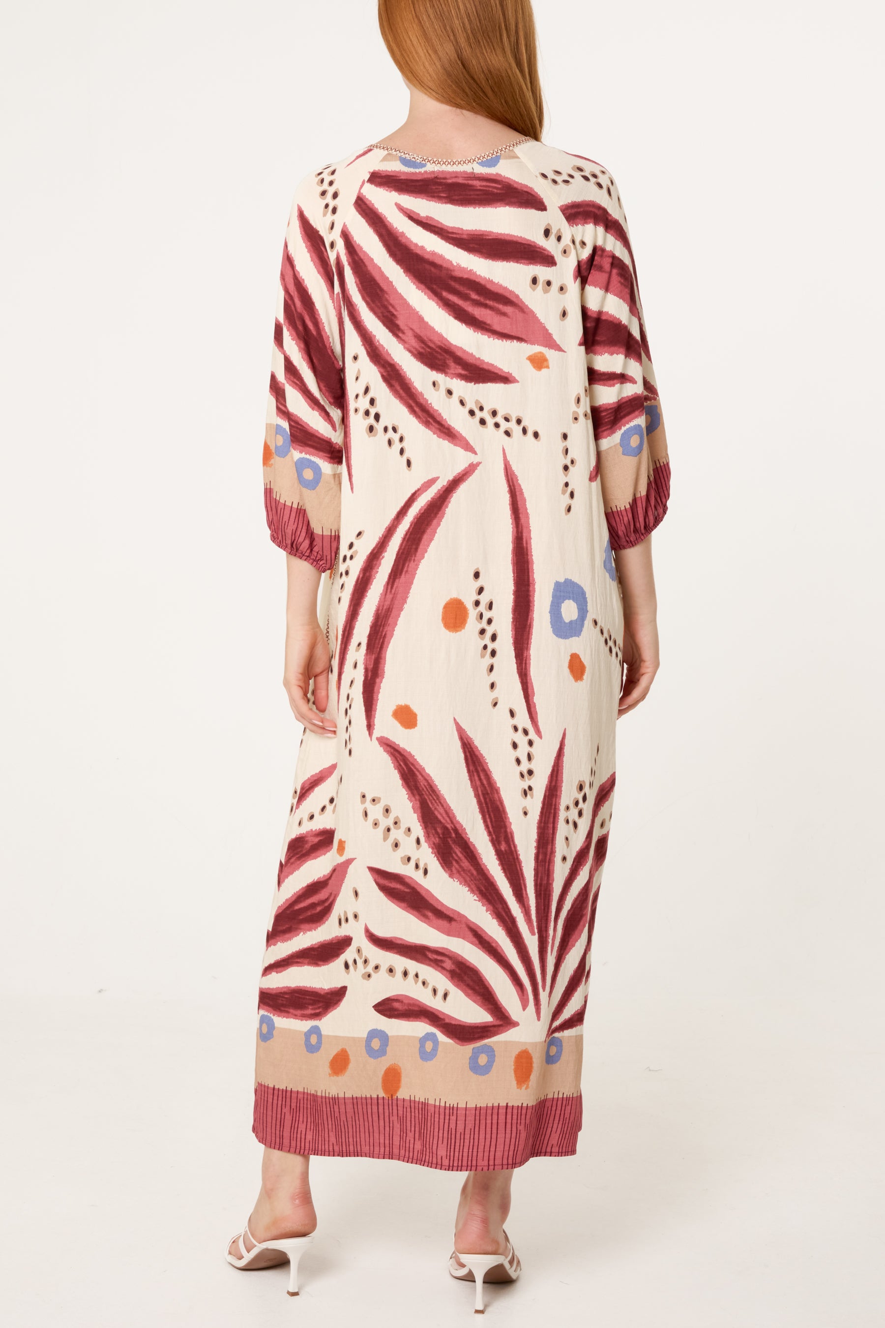 Abstract Leaf Print Maxi Dress