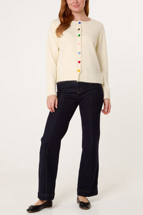 Colourful Heart Buttons Knit Cardigan