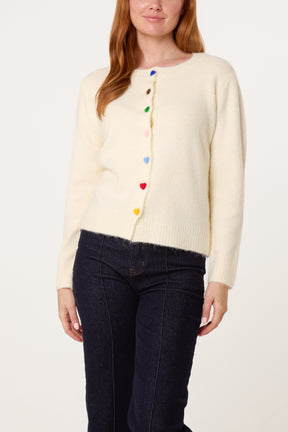 Colourful Heart Buttons Knit Cardigan