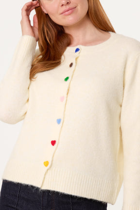 Colourful Heart Buttons Knit Cardigan