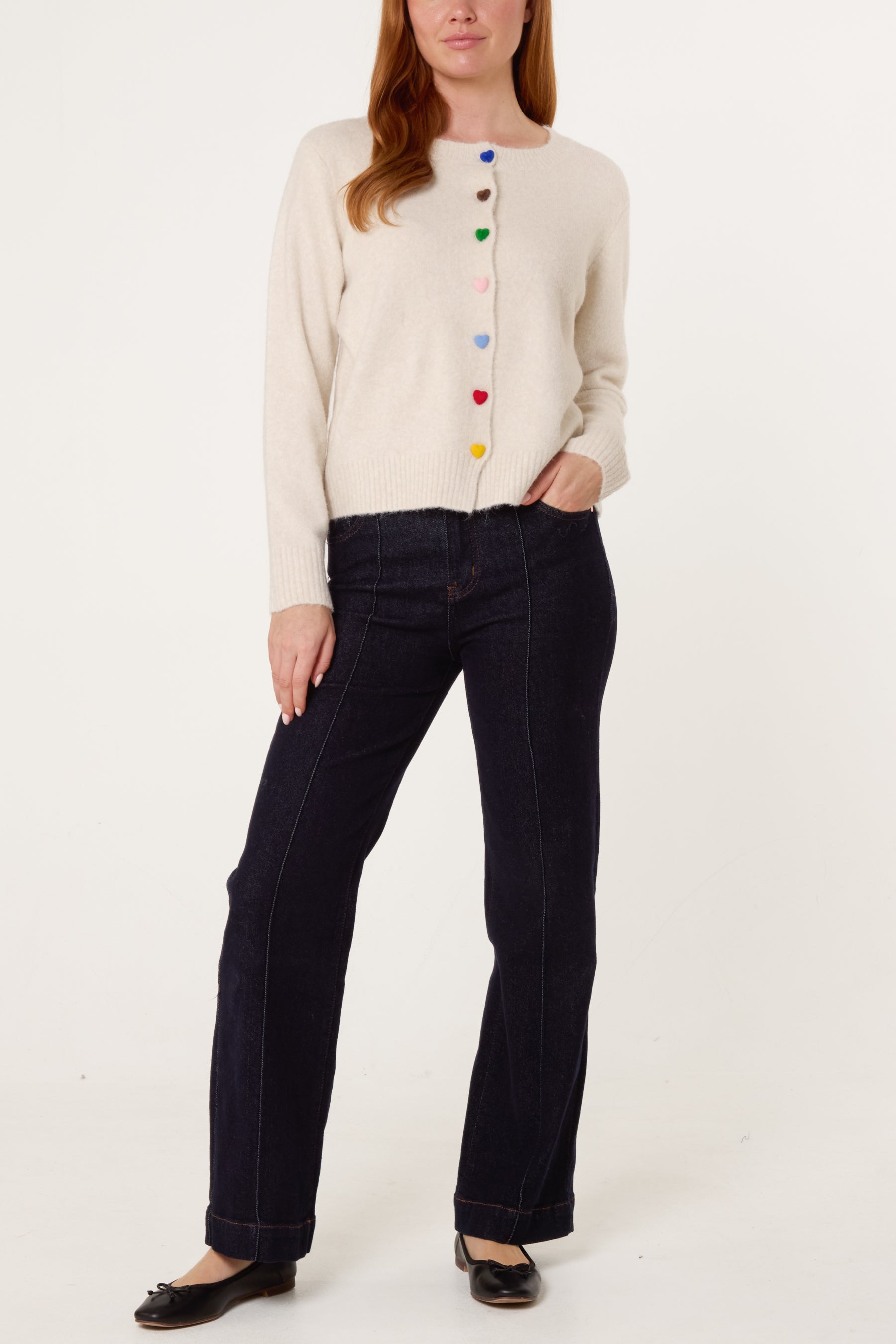 Colourful Heart Buttons Knit Cardigan