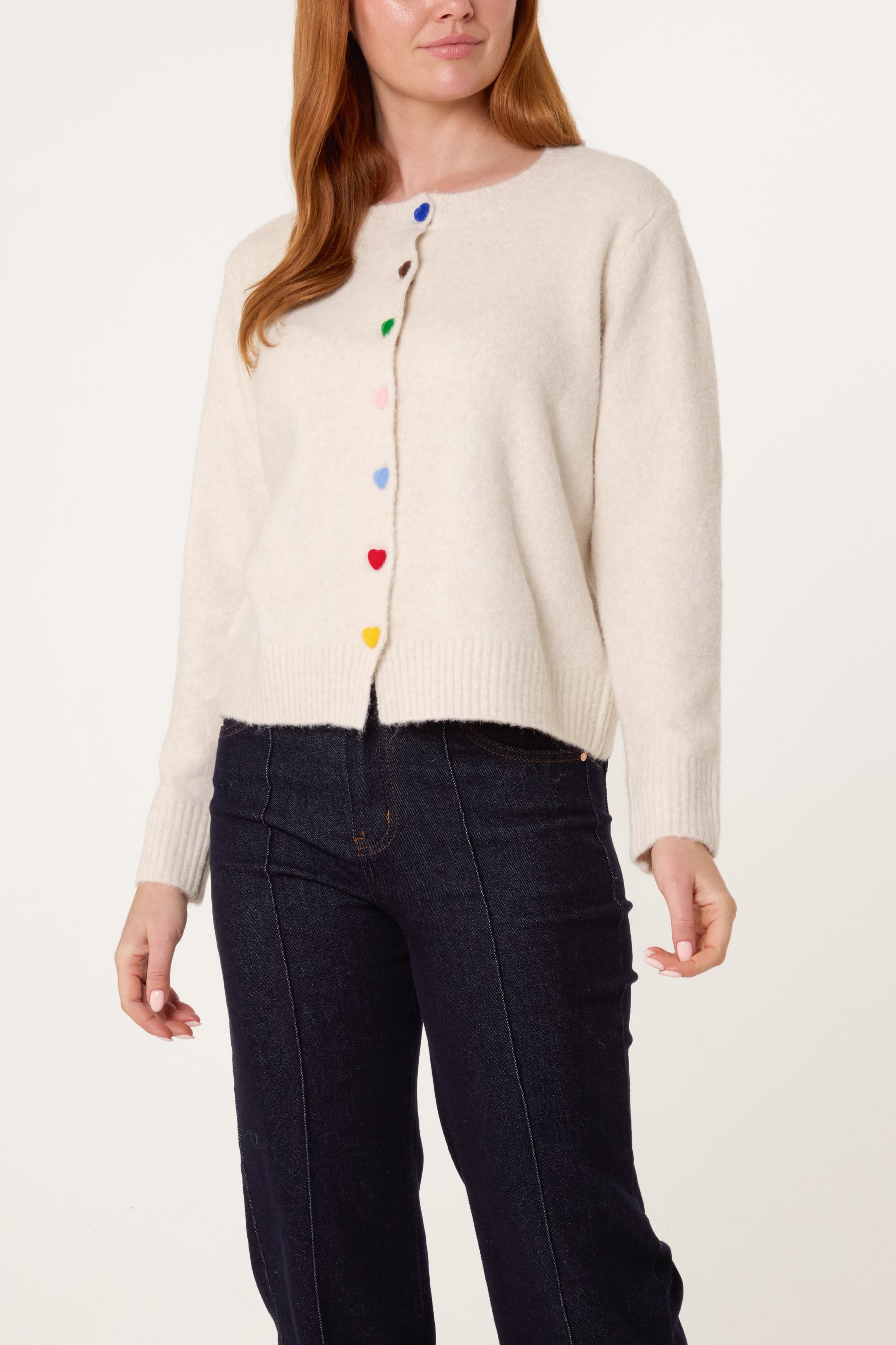 Colourful Heart Buttons Knit Cardigan