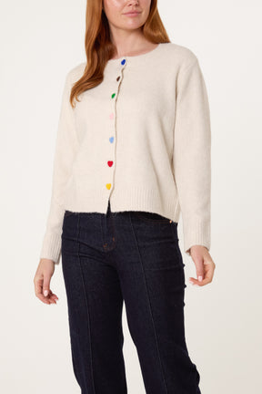 Colourful Heart Buttons Knit Cardigan